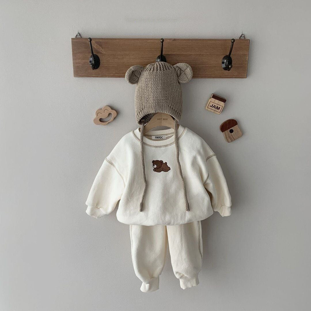 Cartoon Bear Patch Jogger Set