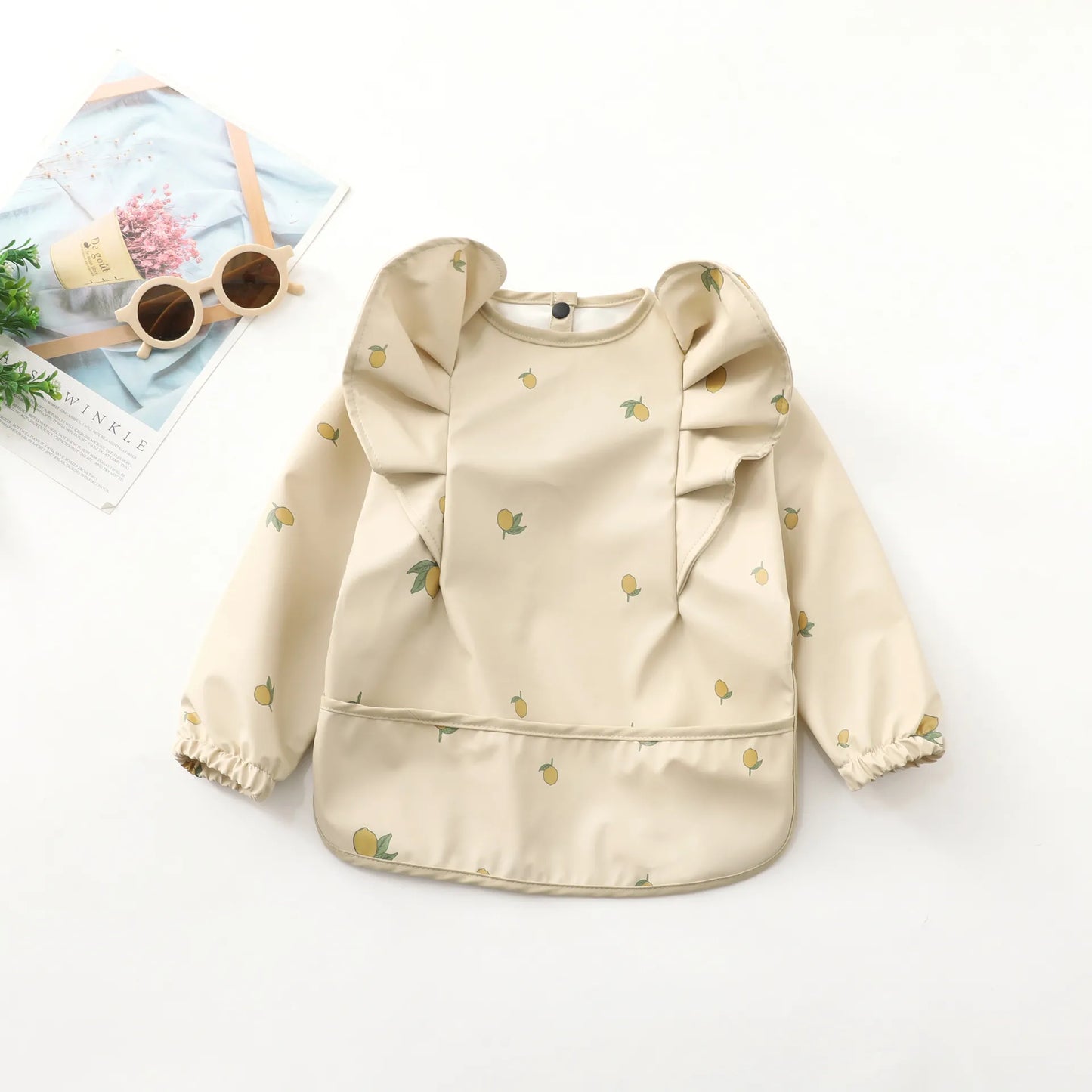 Girls Ruffle Waterproof Long Sleeve Art Bib