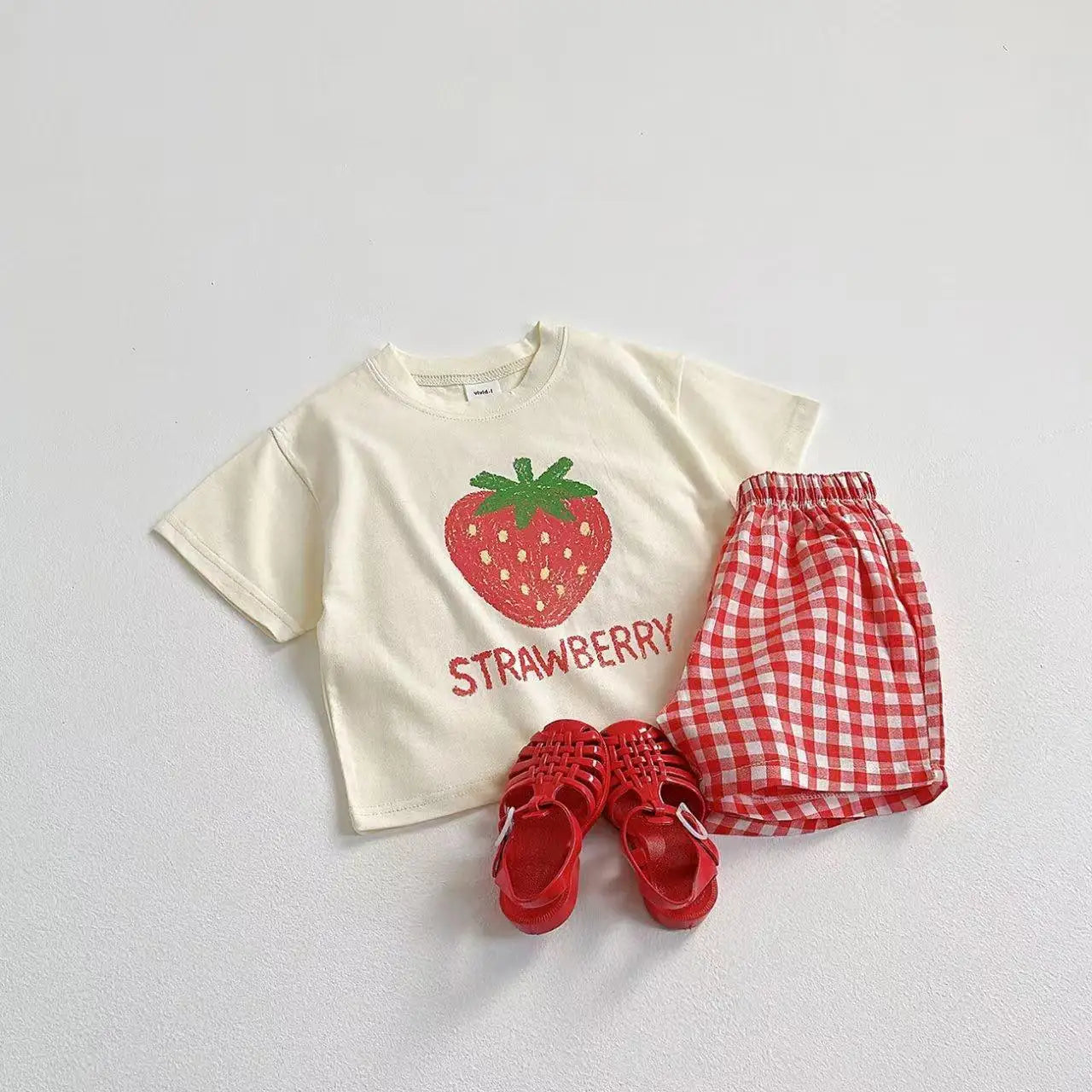 Plaid Shorts Fruit Print Set