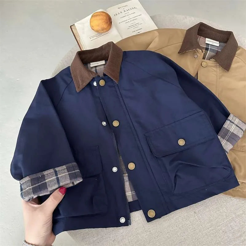 Plaid Suede Neck Coat Jacket