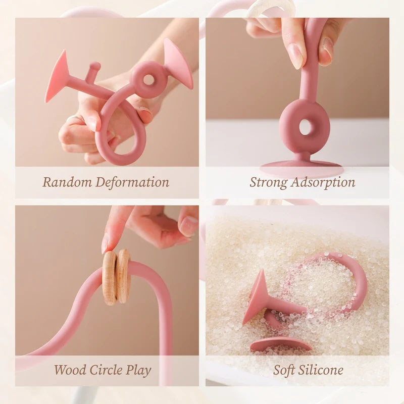 Montessori Wood Ring Soft Silicone Teether Toys