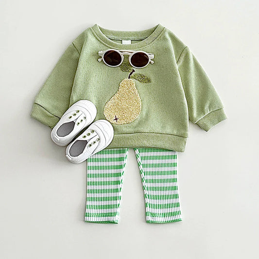 Fuzzy Fruit Stripe Pants Set