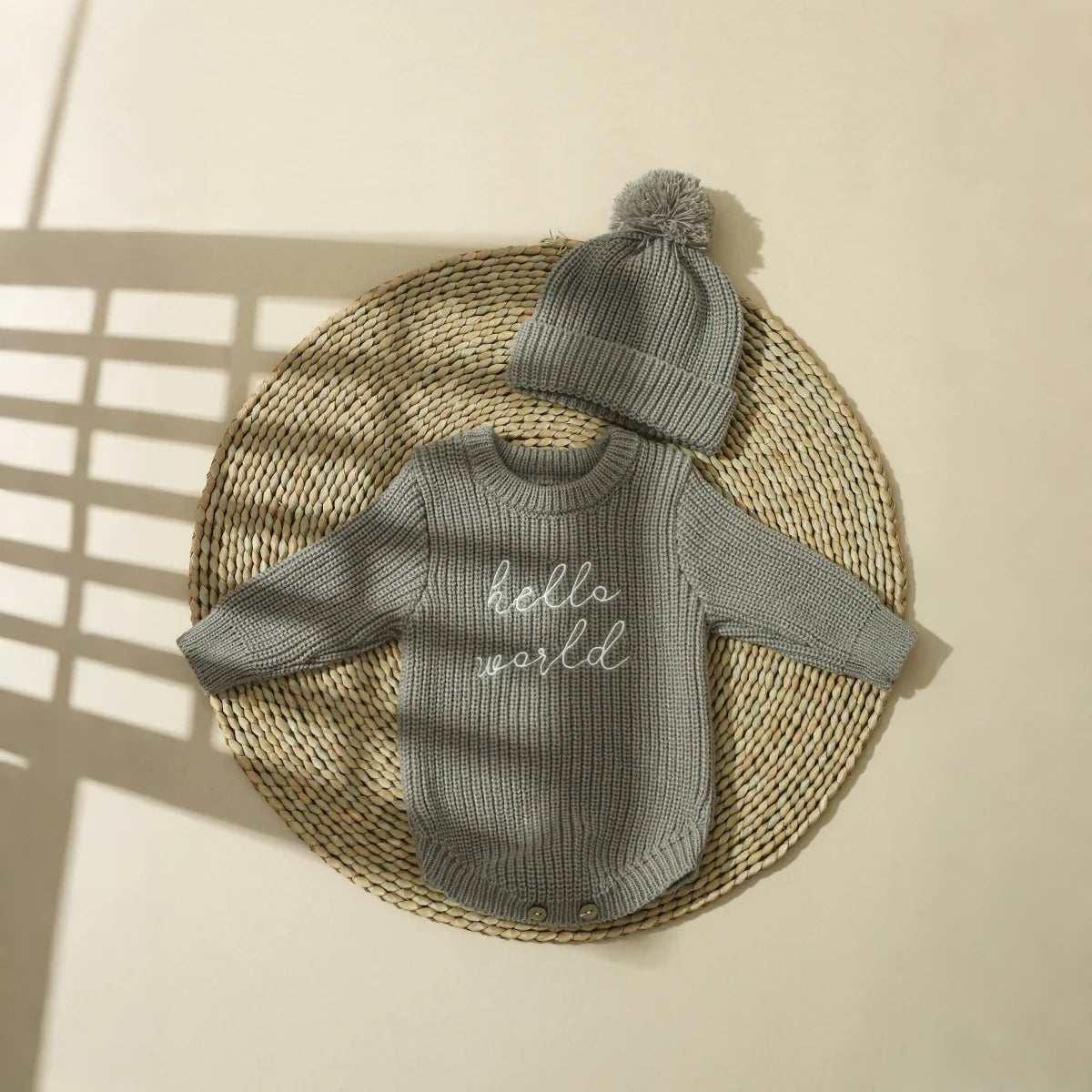 Newborn Hello World Knitted Bodysuit Set