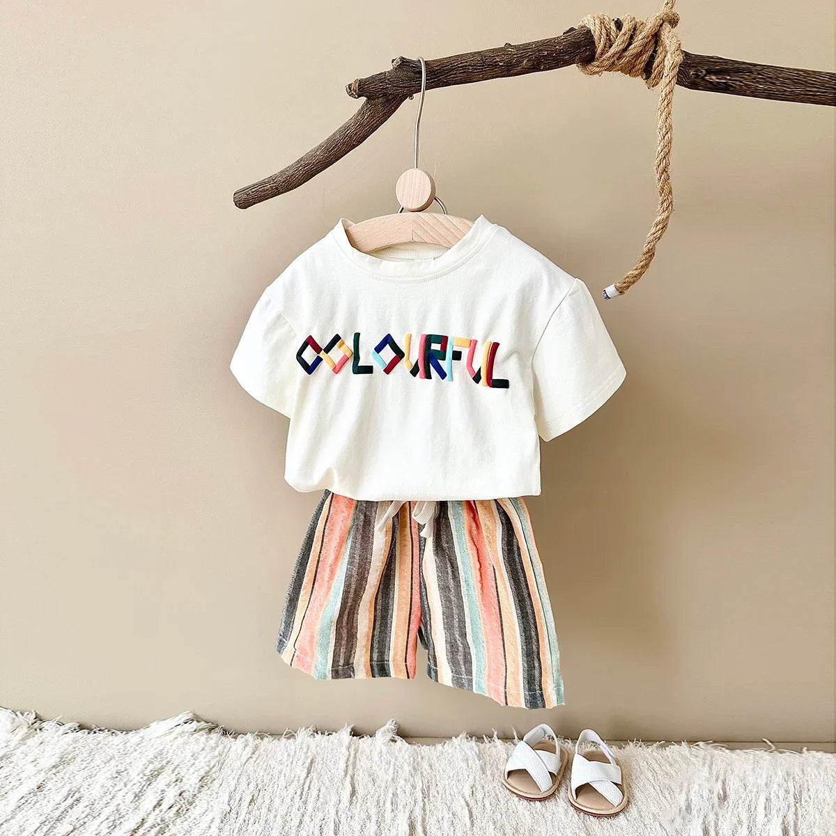 Colorful Stripe Shorts Set
