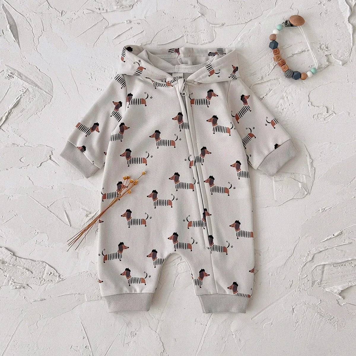 Dog Printed Hooded Jumpsuit
