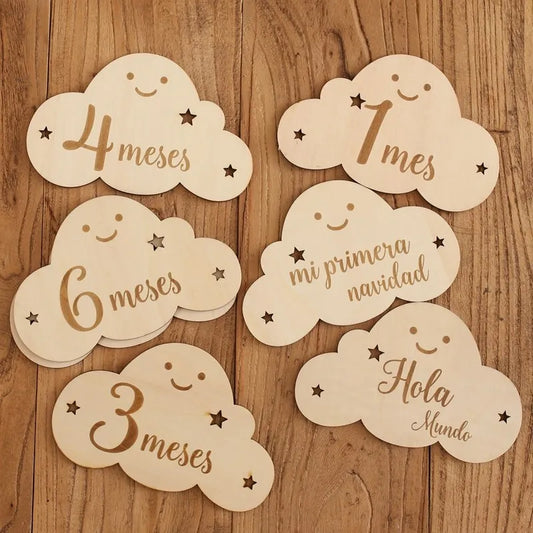 Spanish English Wooden Baby Milestone Card For Newborns