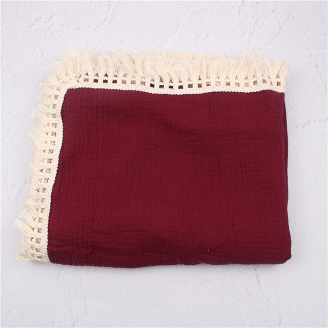 Solid Muslin Tassel Swaddle Blanket