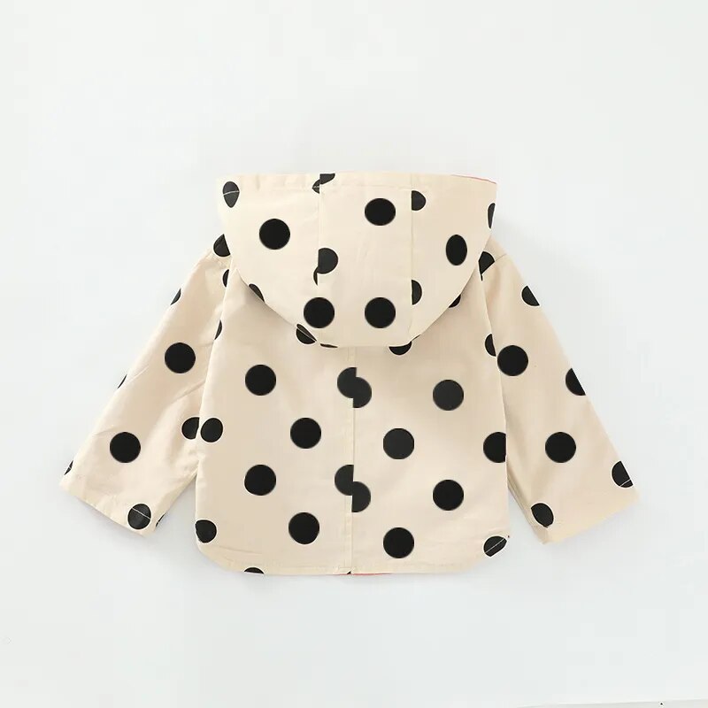 Reservable Hooded Polka Dot Trench Coat