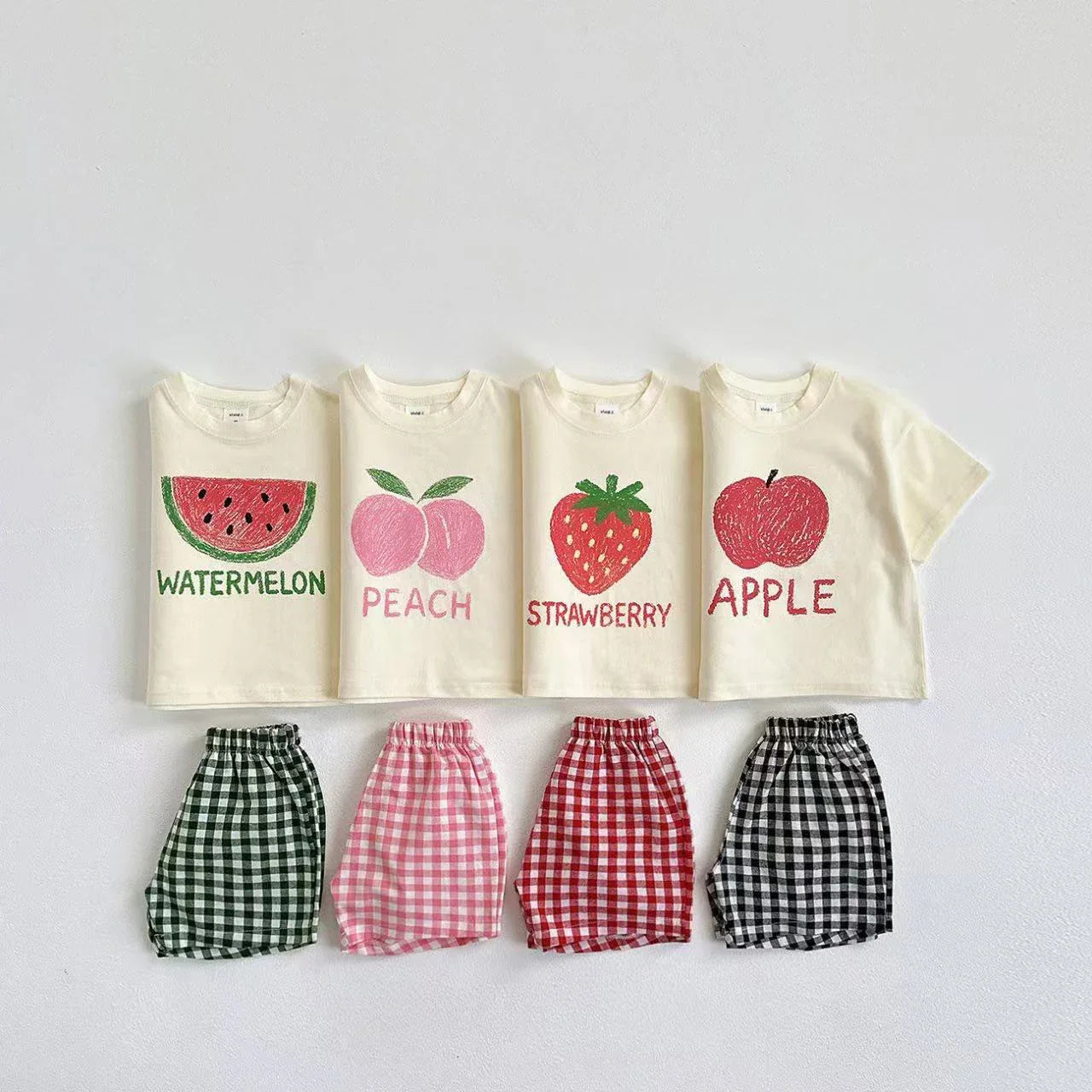 Plaid Shorts Fruit Print Set