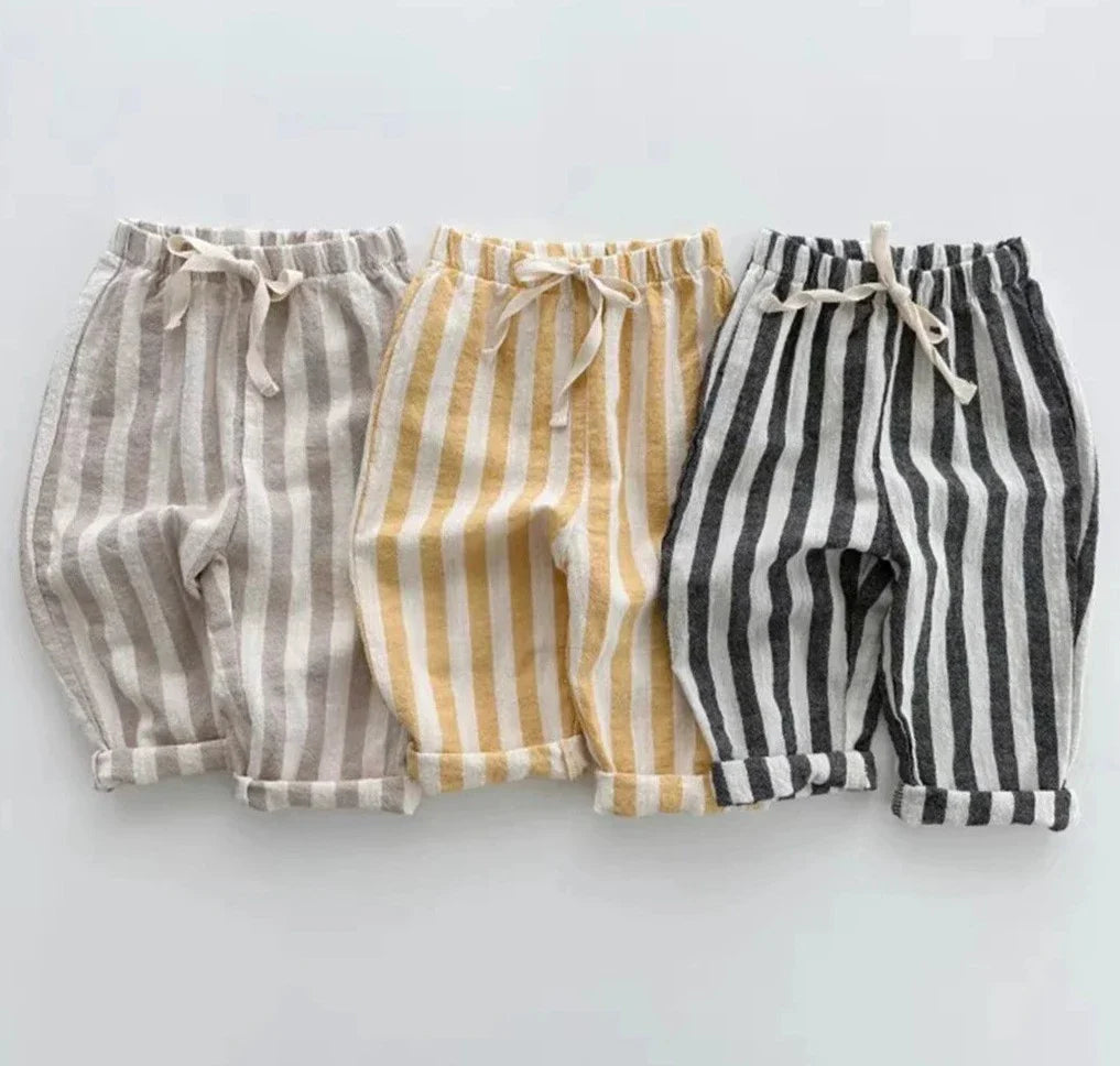 Cotton Linen Striped Pants