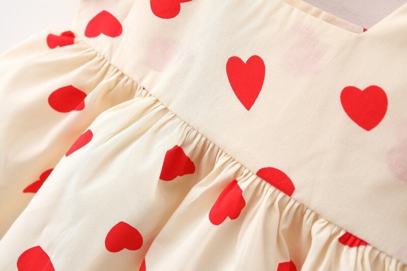 Heart Print Puff Sleeve Dress