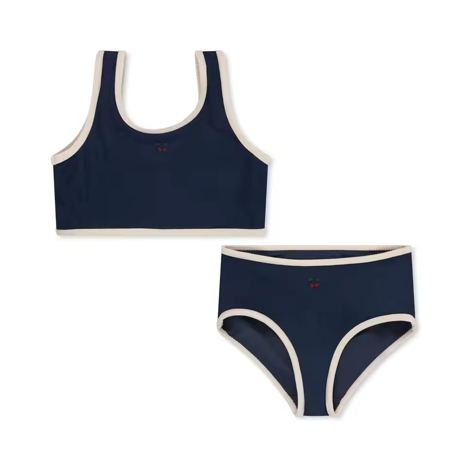 Cherry Print Solid Swimsuit