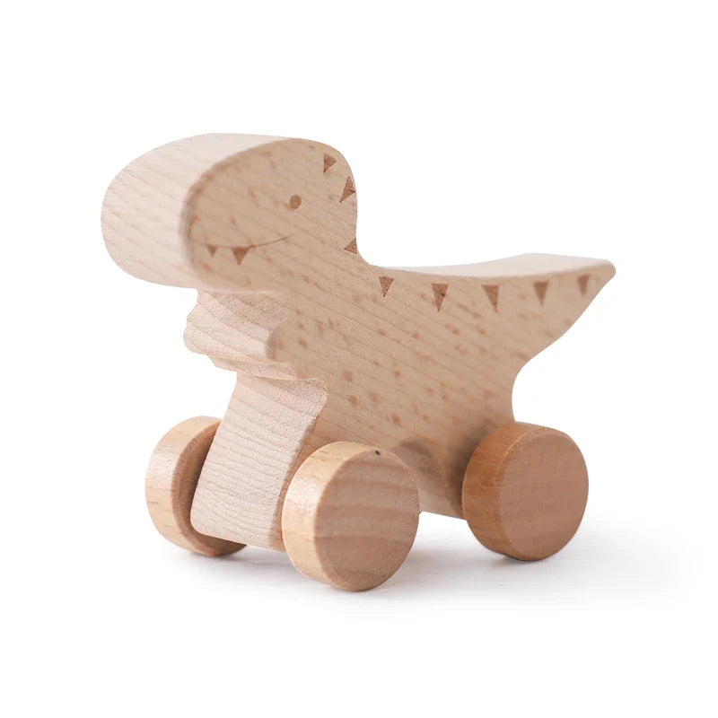 Beech Wooden Dinosaur On Wheels