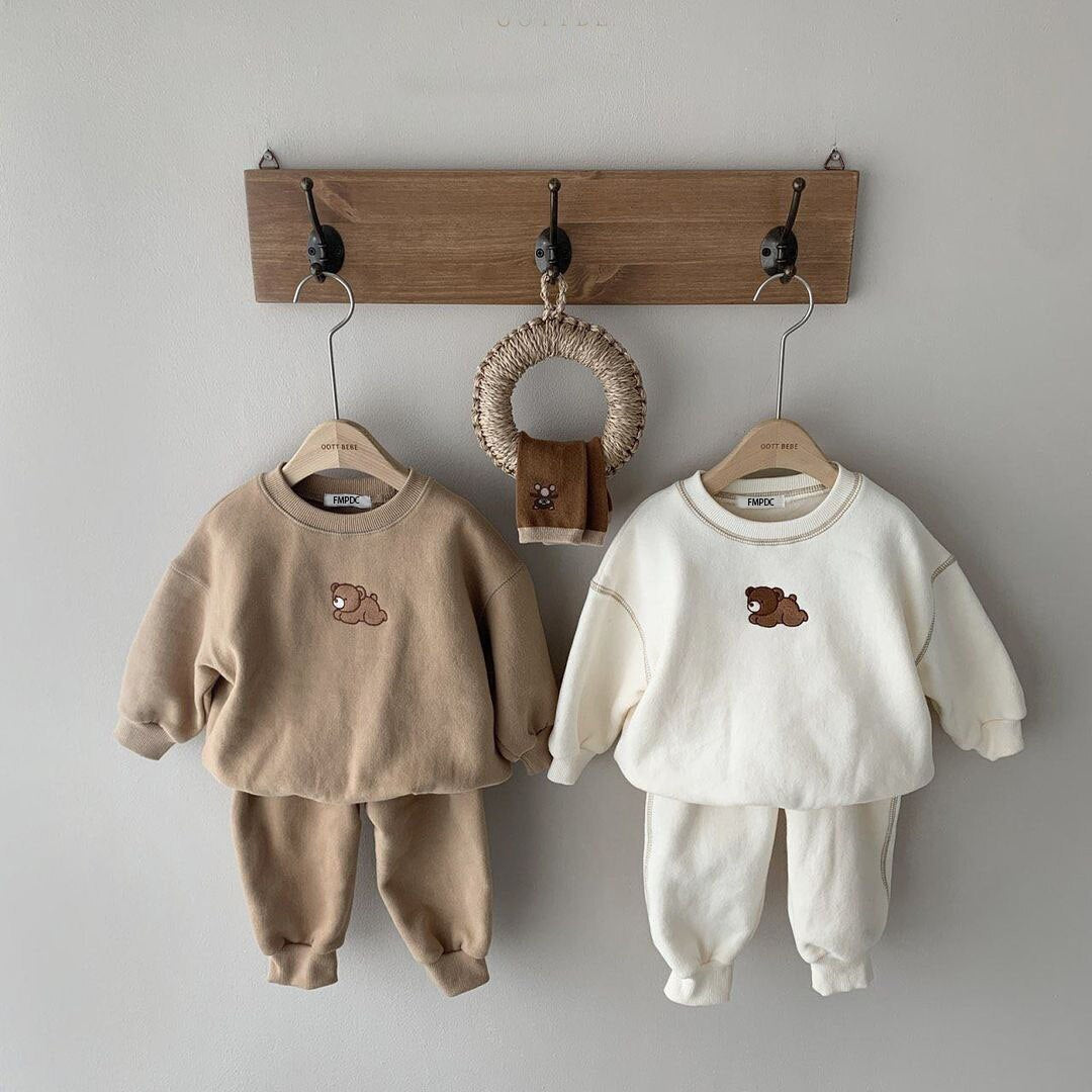 Cartoon Bear Patch Jogger Set