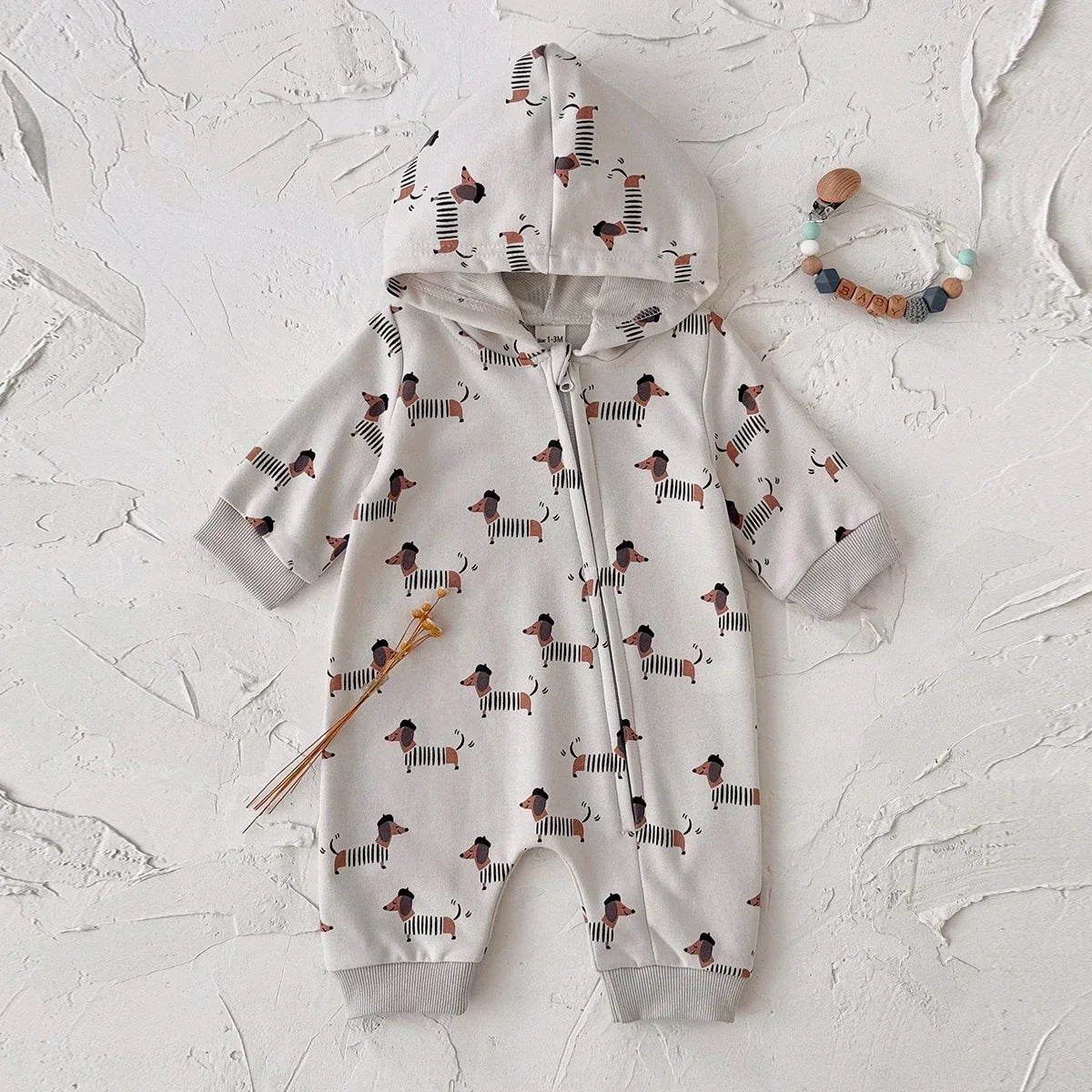Dog Printed Hooded Jumpsuit