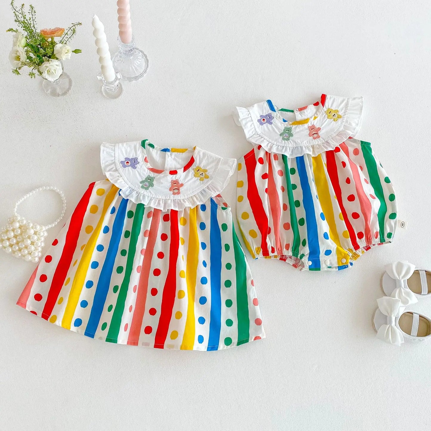 Rainbow Polka Dot Sister Outfit