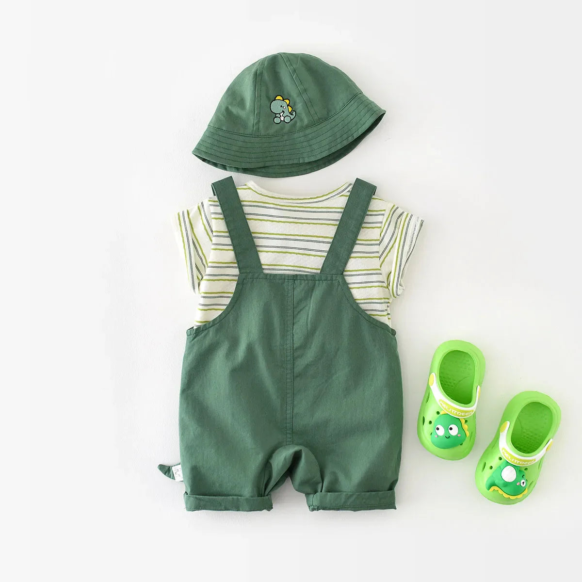 Striped Tee And Dinosaur Jumpsuit