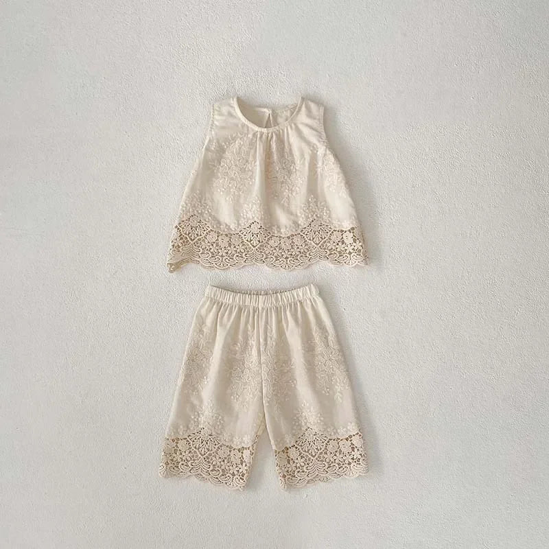 Lace Sleeveless Pants Set