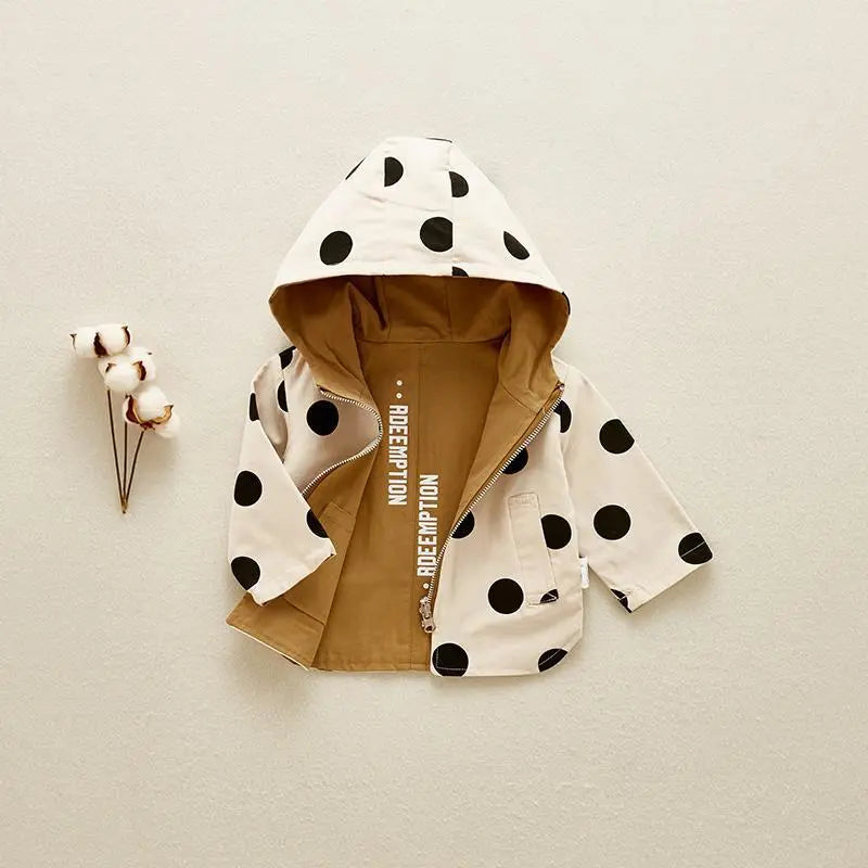 Reservable Hooded Polka Dot Trench Coat