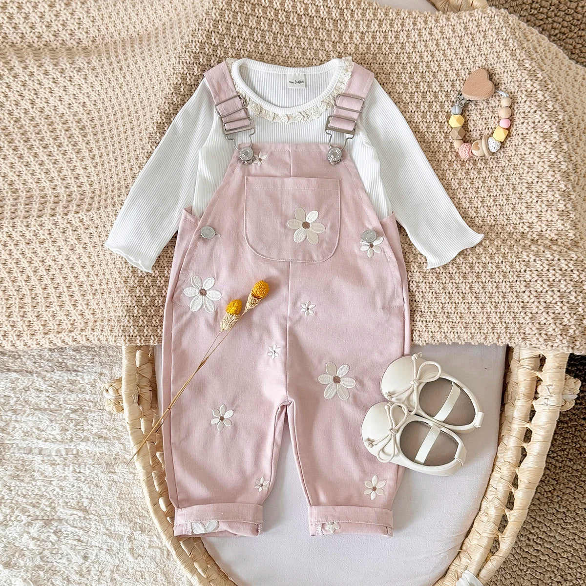 Embroidered Floral Dungaree Jumpsuit