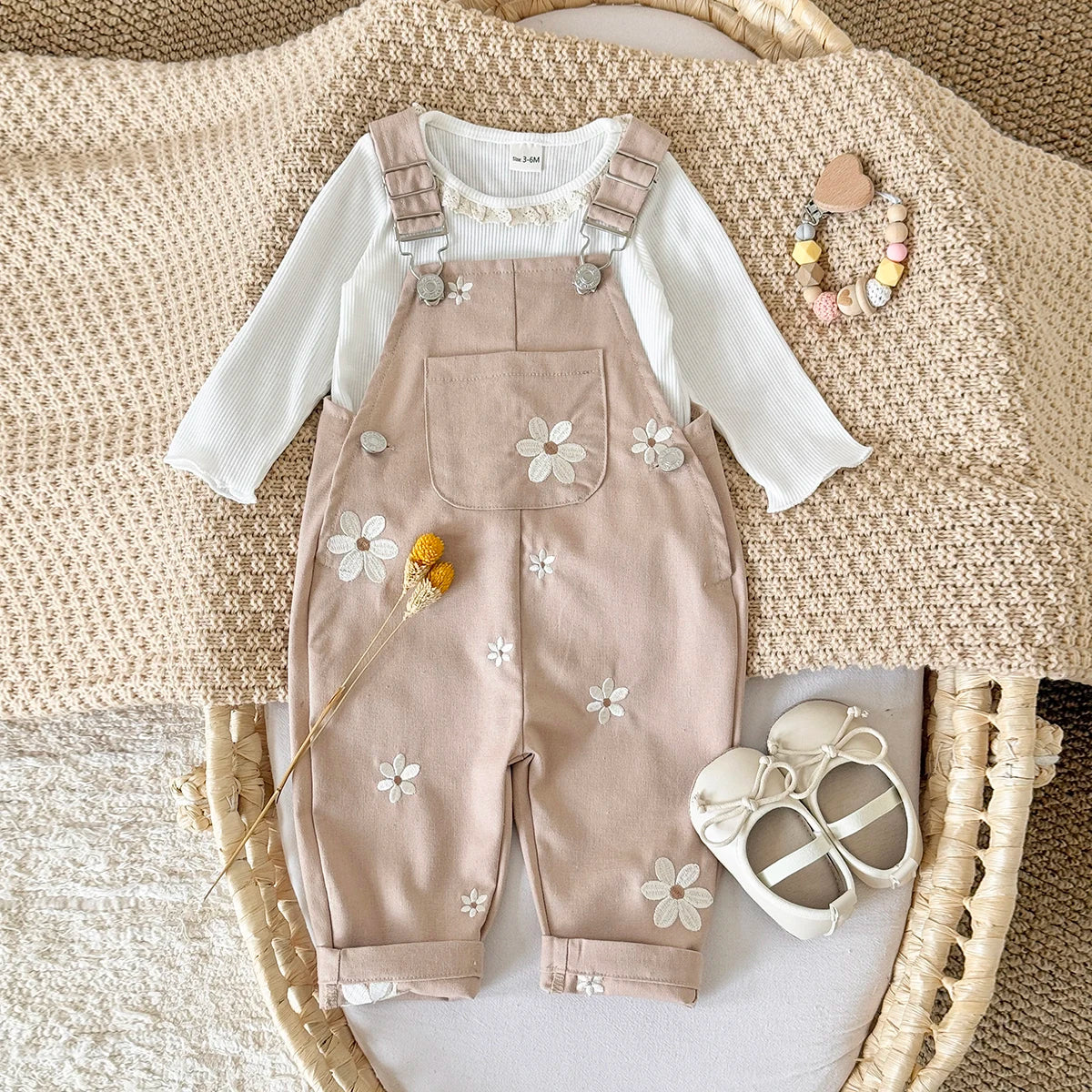 Embroidered Floral Dungaree Jumpsuit