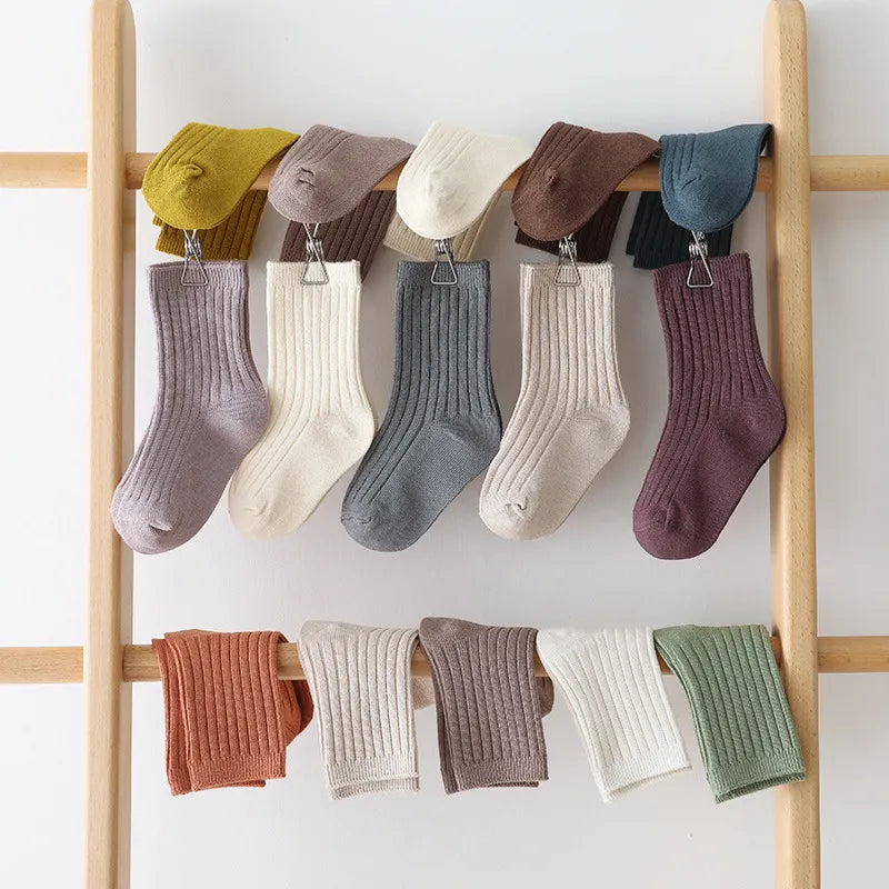 5 Pairs Ribbed Solid Cotton Toddler Knitted Socks