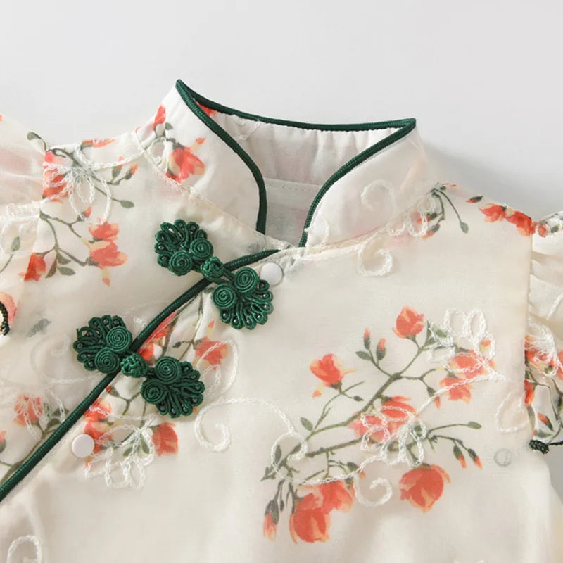Mandarin Fly Sleeve Romper Set