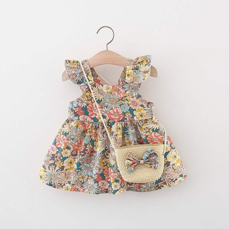 Floral Sleeveless Dress With Bag
