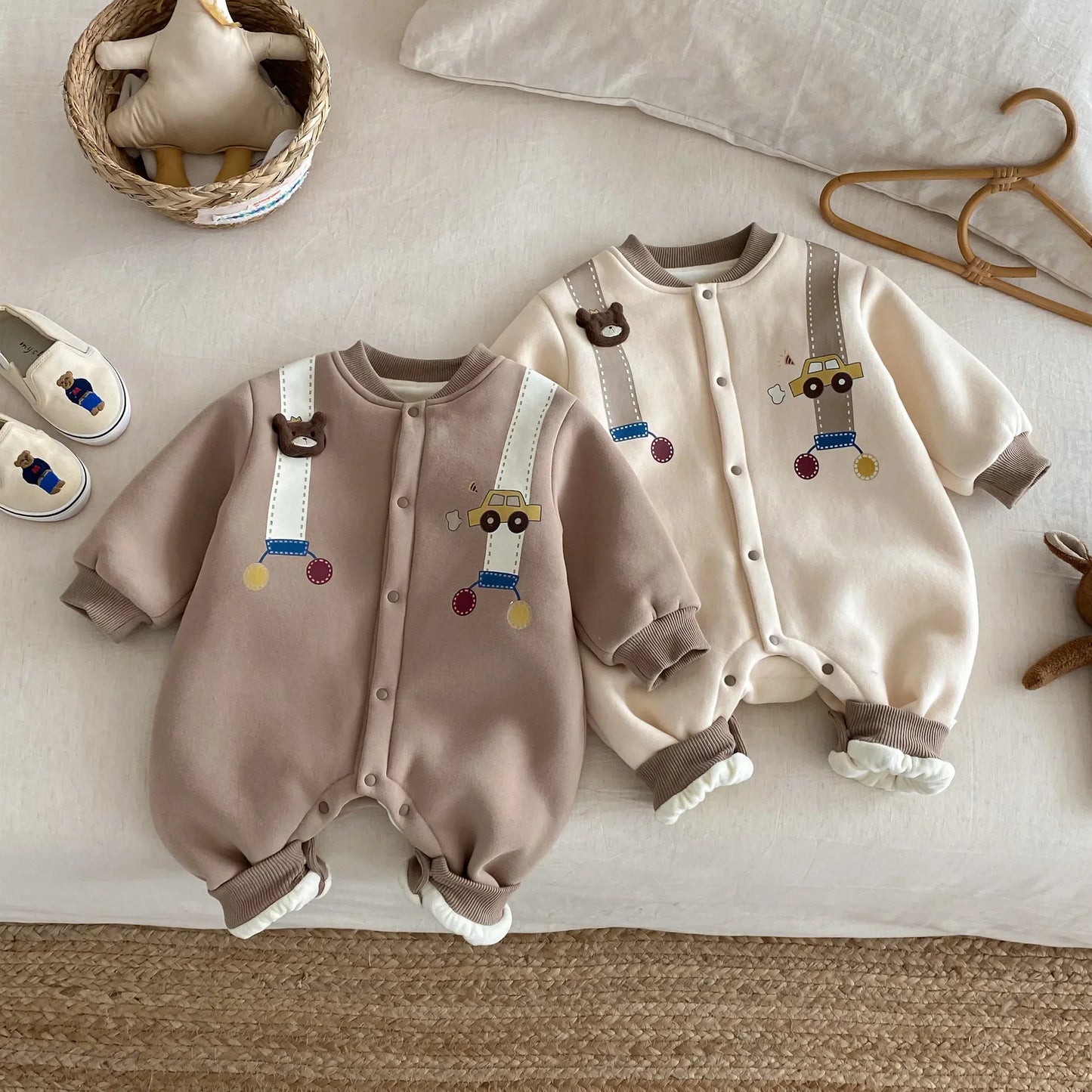 Fleece Cartoon Bear Jumpsuit