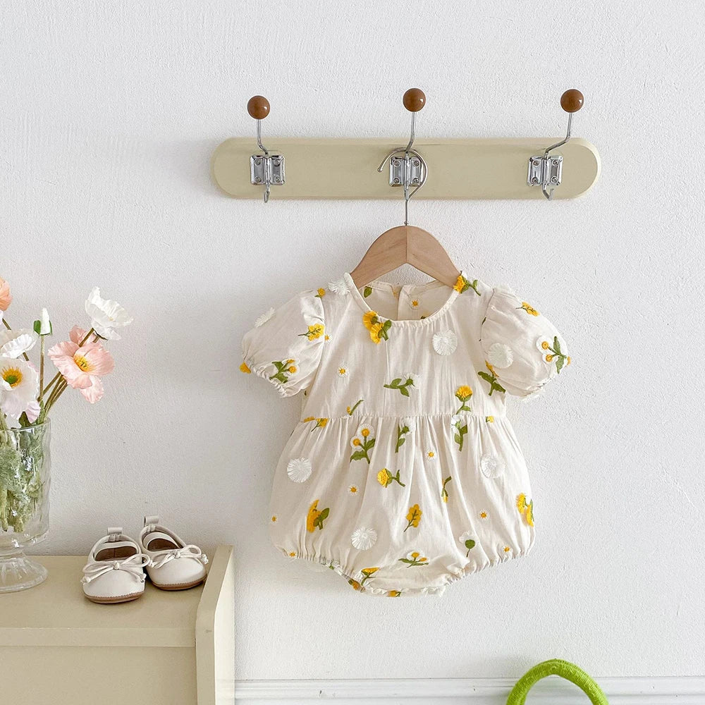 3D Daisy Embroidery Romper