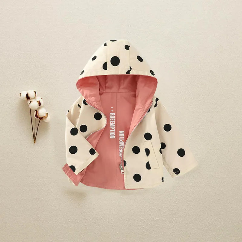 Reservable Hooded Polka Dot Trench Coat