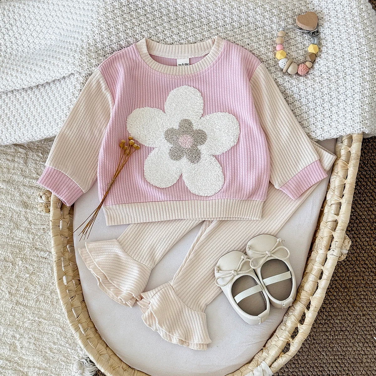 Flower Embroidered Frill Pants Set