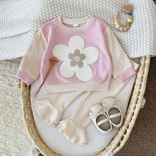 Flower Embroidered Frill Pants Set