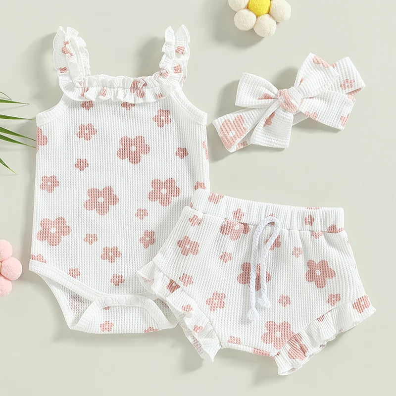 Newborn Flower Romper Set. 3 Pcs