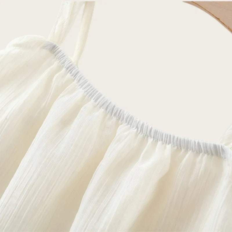 Flower Applique Dress With Straw Hat