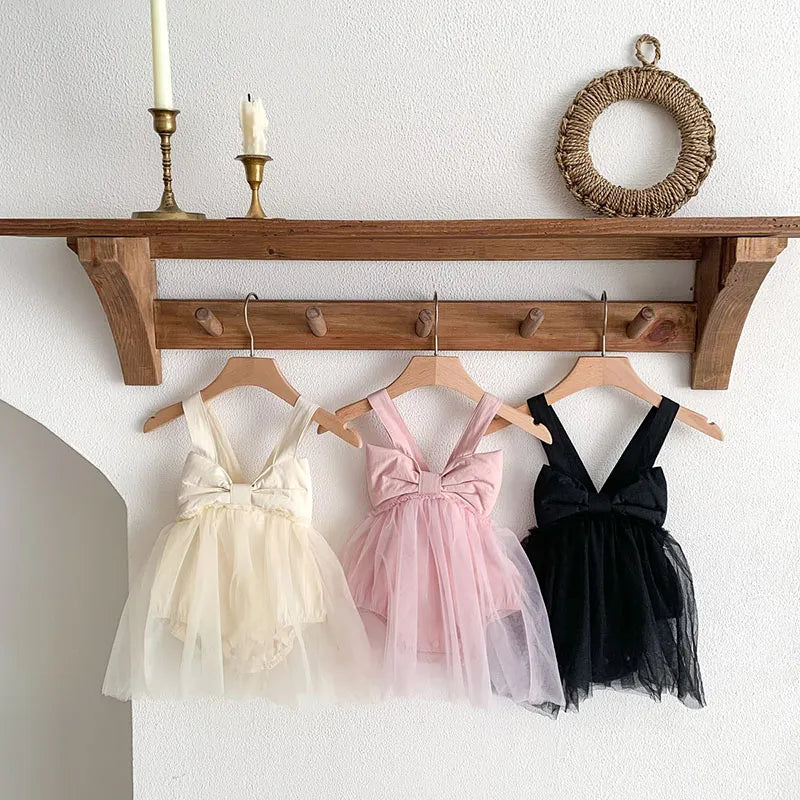Bow Detail Lace Romper Tutu Dress