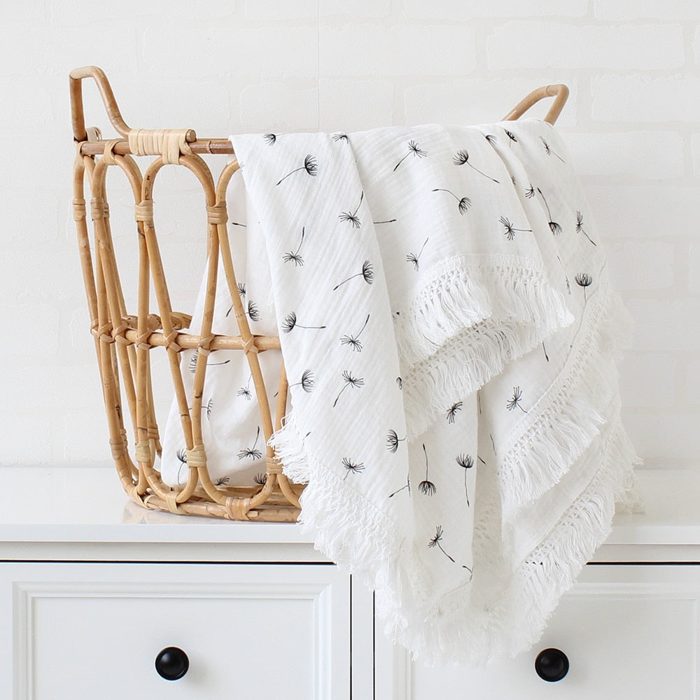 Floral Tassel Swaddle Blanket
