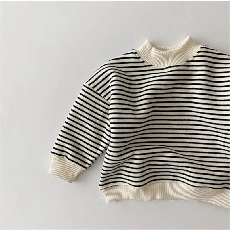 Stripe Fleece Lining Turtleneck Sweater