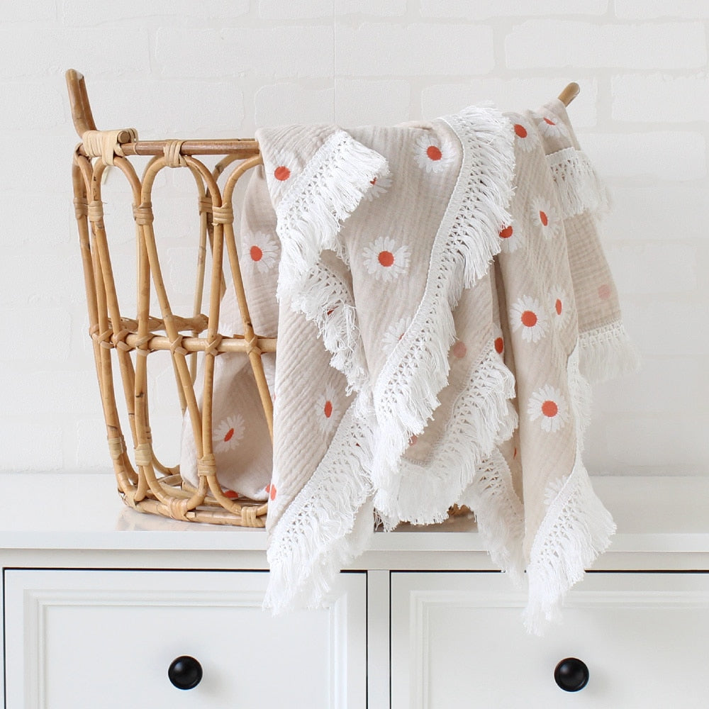 Floral Tassel Swaddle Blanket