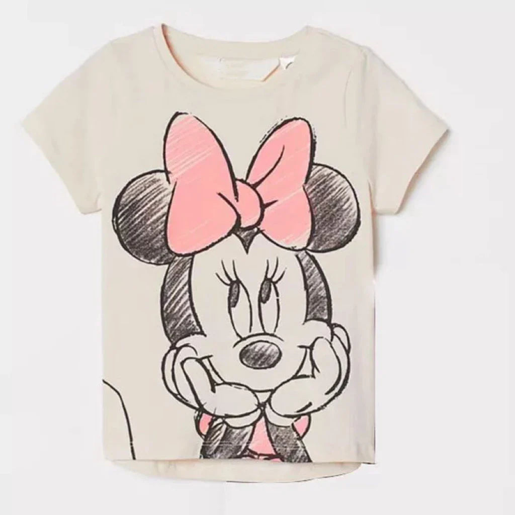 Minnie Print Baby Girls' T-shirt: Simple and Cute Cartoon Tee