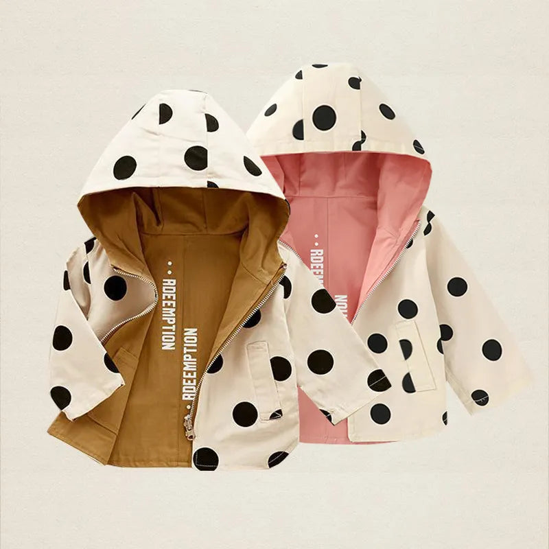 Reservable Hooded Polka Dot Trench Coat