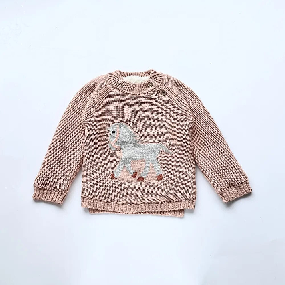 Fur Lining Embroidery Pony Sweater