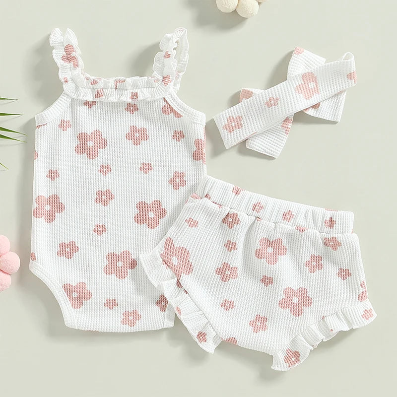 Newborn Flower Romper Set. 3 Pcs