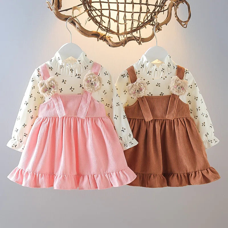 Corduroy Suspender Floral Dress