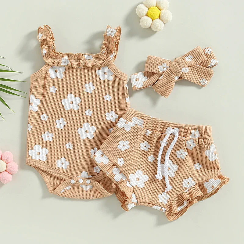 Newborn Flower Romper Set. 3 Pcs