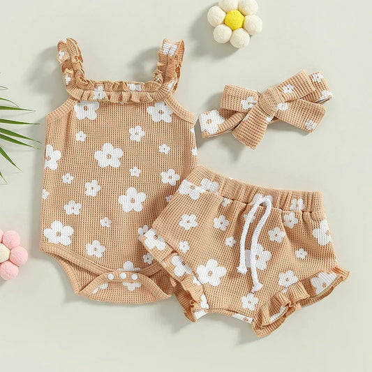 Newborn Flower Romper Set. 3 Pcs