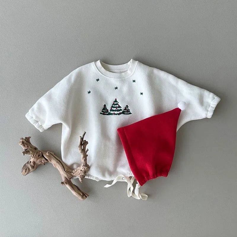 Christmas Tree Embroidery Bodysuit Set