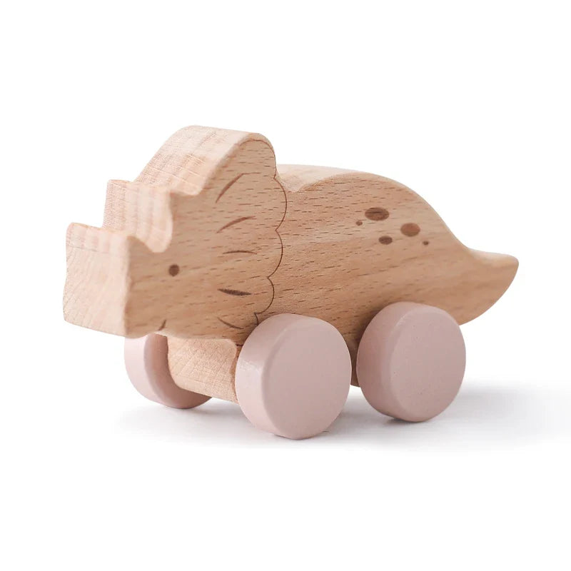 Beech Wooden Dinosaur On Wheels