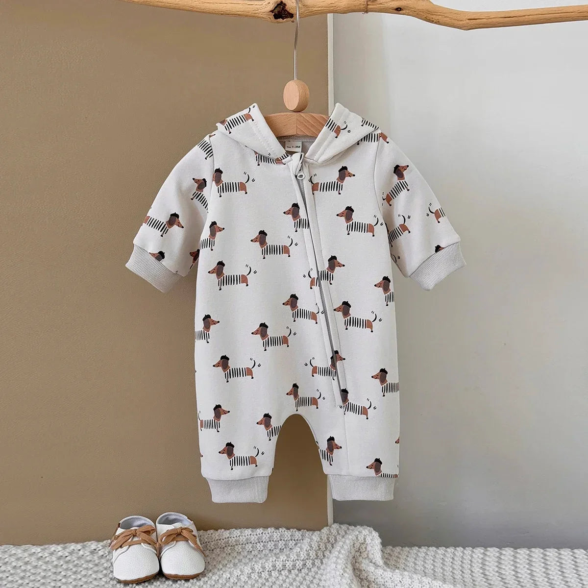 Dog Printed Hooded Jumpsuit