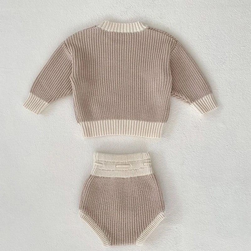 Sand Knitted Pullover Shorts Set